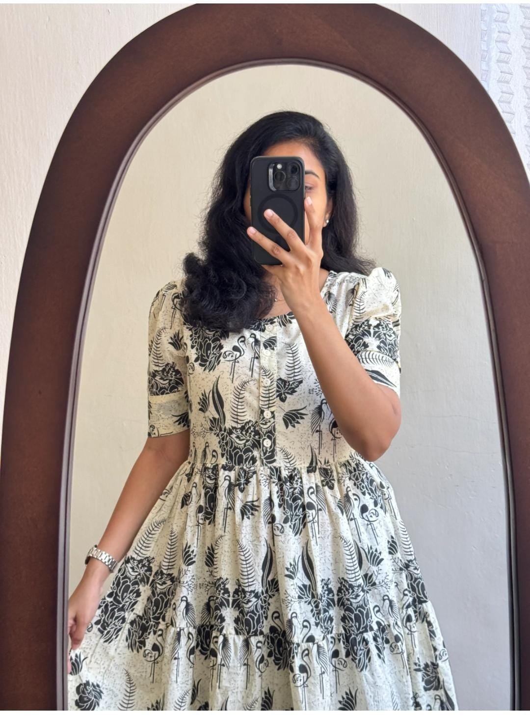 White Printed Cotton Midi Gown Dress